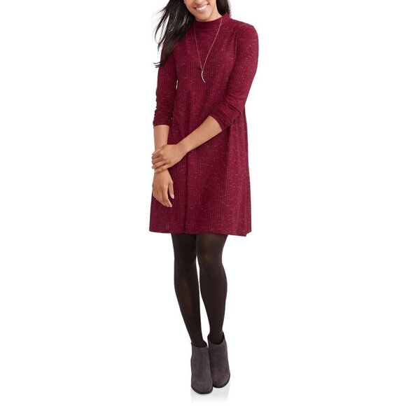 Faded Glory Mock Neck Swing Dress, Size M (8-10), EUC.  Merlot Wine Combo Color - Picture 10 of 10